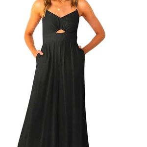 ANRABESS Women Summer Casual Spaghetti Strap Sleeveless V Neck Cutout Linen Wide